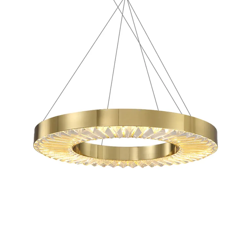 Hoepel Kristallen ingevoegde hanglamp Minimalisme Eetkamer LED-plafondkroonluchter goud Clearhalo