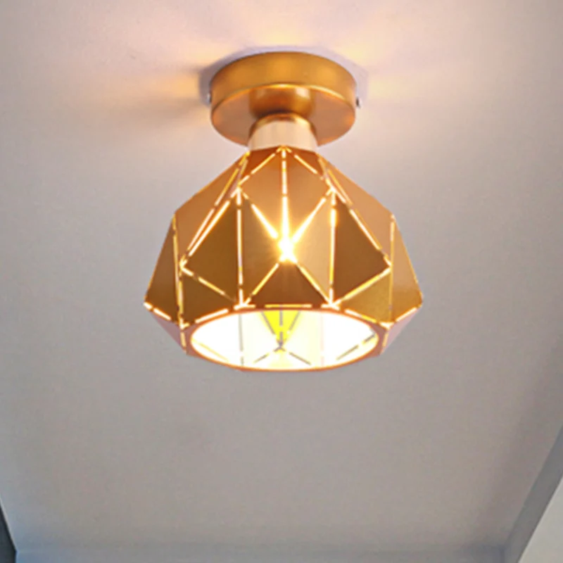 Holle veelvlak balkon veranda plafondmontage licht metaal één lichte plafondlamp Clearhalo