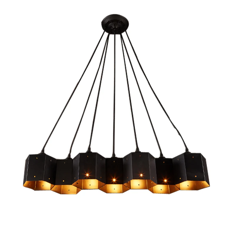Honeycomb Island-plafondlamp Art Deco zwarte afwerking metalen hanglamp voor eetkamer Clearhalo