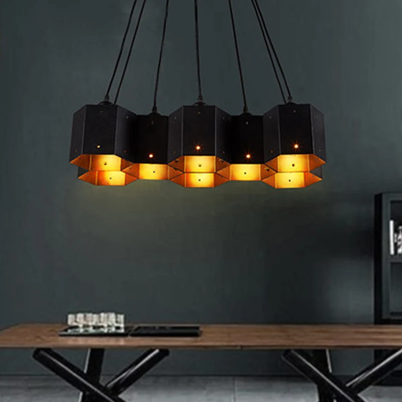 Honeycomb Island-plafondlamp Art Deco zwarte afwerking metalen hanglamp voor eetkamer Clearhalo
