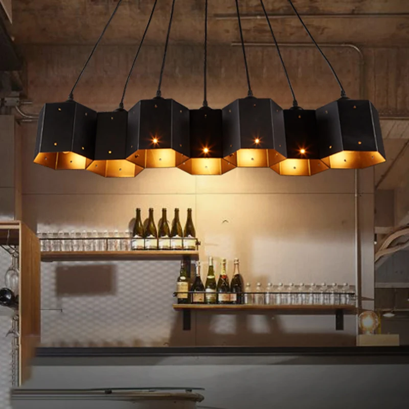 Honeycomb Island-plafondlamp Art Deco zwarte afwerking metalen hanglamp voor eetkamer Clearhalo
