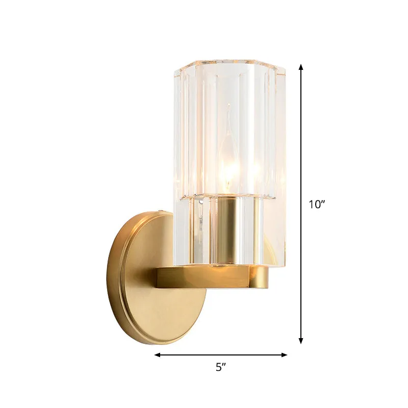 1 hoofd nachtkastje muurverlichting ideeën modernisme messing wandmontage lamp met cilindrische K9 kristallen kap Clearhalo