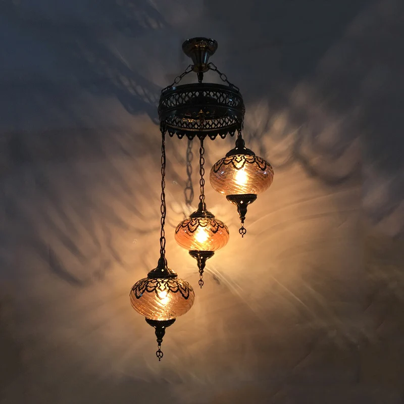 3/5 Hoofden Amber Swirl Glazen Hanglamp Traditionele Bronzen Ovale Woonkamer Hangende Kroonluchter Clearhalo