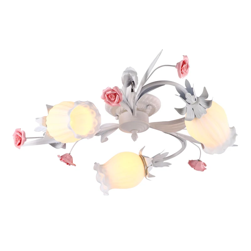 3 hoofden bloem semi-inbouw pastoraal wit matglazen plafondinbouwlamp Clearhalo