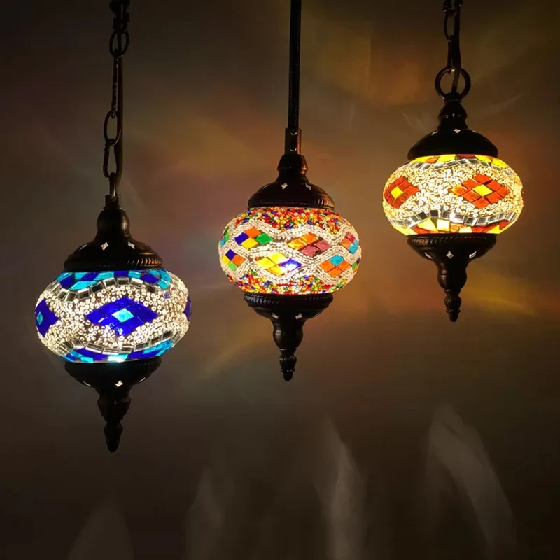 3 hoofden gekleurd kunstglas hanglamp vintage rood/geel/groen ovale slaapkamer cluster hanger Clearhalo
