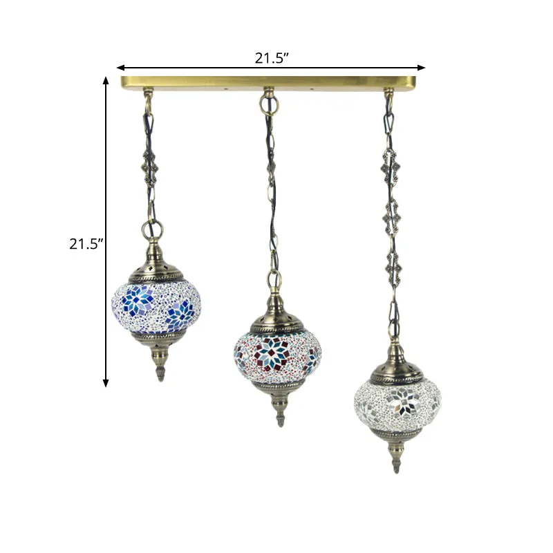 3 hoofden gekleurd kunstglas hanglamp vintage rood/geel/groen ovale slaapkamer cluster hanger Clearhalo