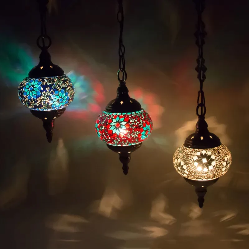 3 hoofden gekleurd kunstglas hanglamp vintage rood/geel/groen ovale slaapkamer cluster hanger Clearhalo