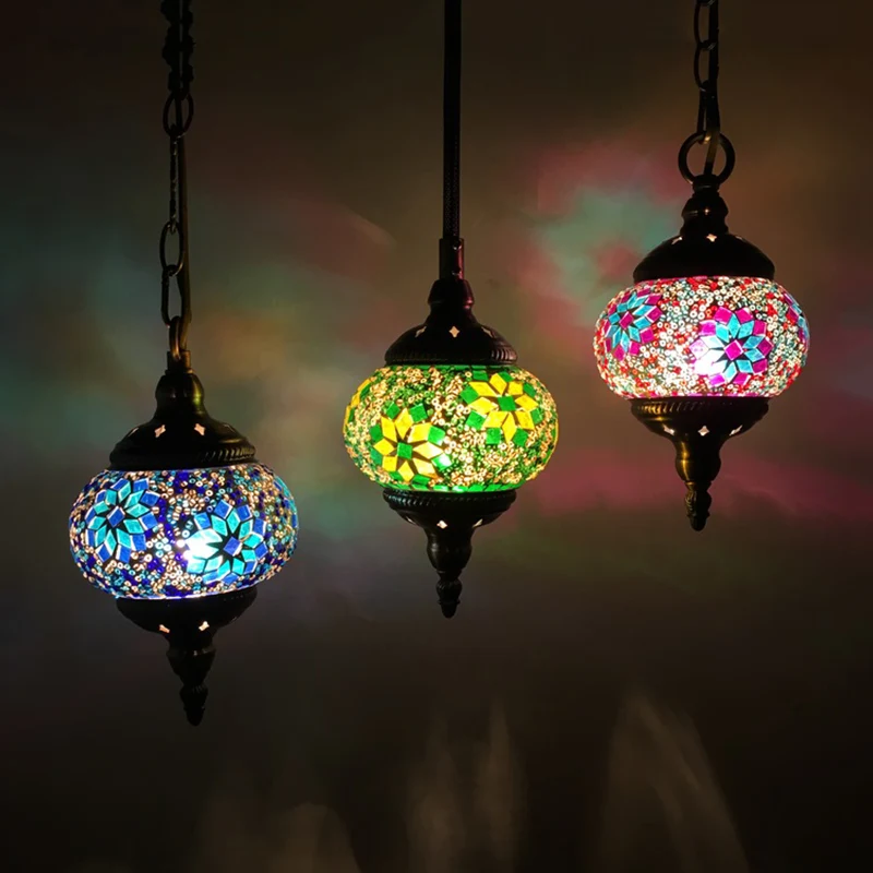 3 hoofden gekleurd kunstglas hanglamp vintage rood/geel/groen ovale slaapkamer cluster hanger Clearhalo