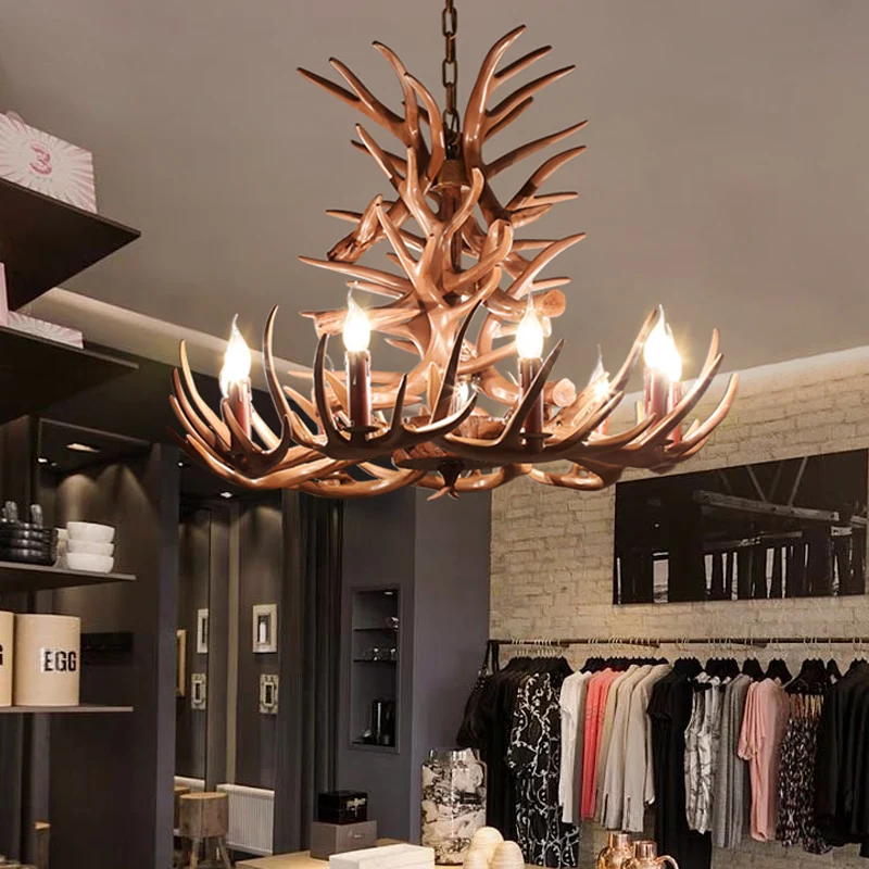9 hoofden gewei plafondkroonluchter boerderij bruine hars hangende verlichtingsarmatuur voor restaurant, 23"/27" breed Cle...