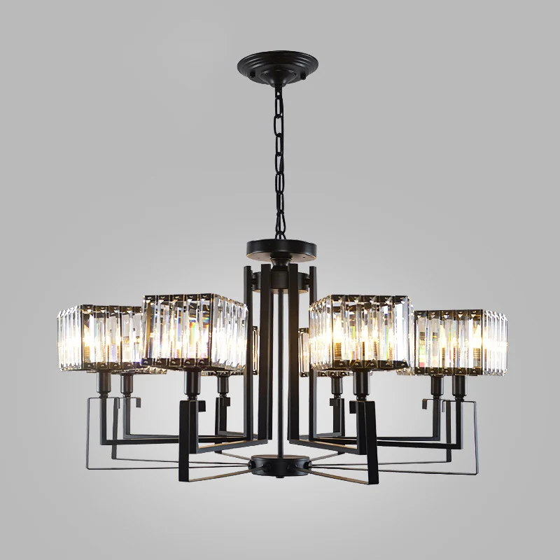 6/8 hoofden krom metalen frame hanglamp moderne zwarte heldere kristallen kubieke schaduw kroonluchterverlichting Clearhalo