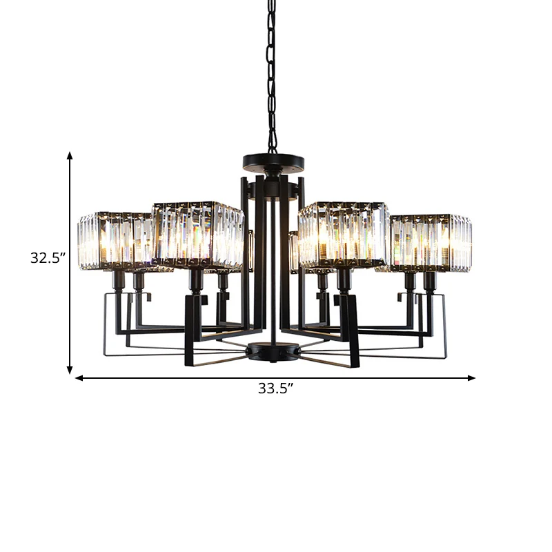 6/8 hoofden krom metalen frame hanglamp moderne zwarte heldere kristallen kubieke schaduw kroonluchterverlichting Clearhalo