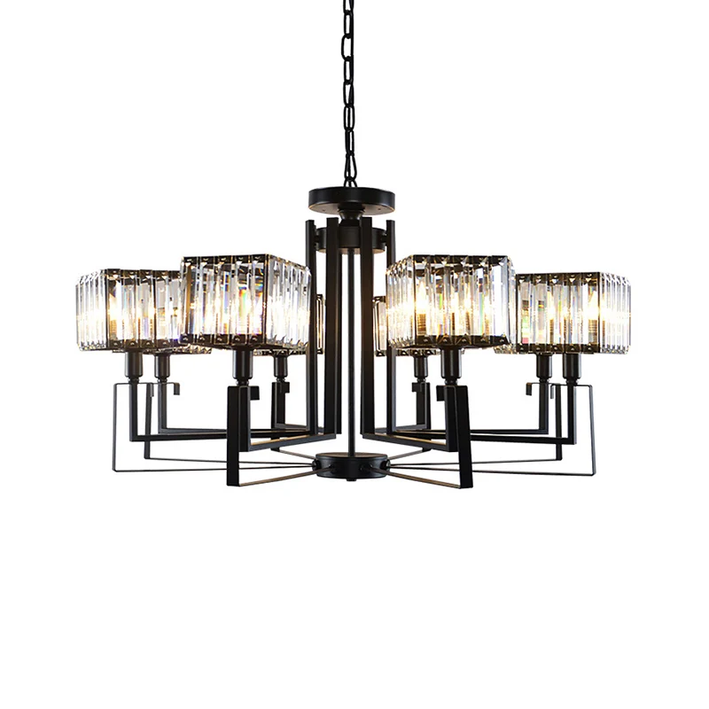 6/8 hoofden krom metalen frame hanglamp moderne zwarte heldere kristallen kubieke schaduw kroonluchterverlichting Clearhalo