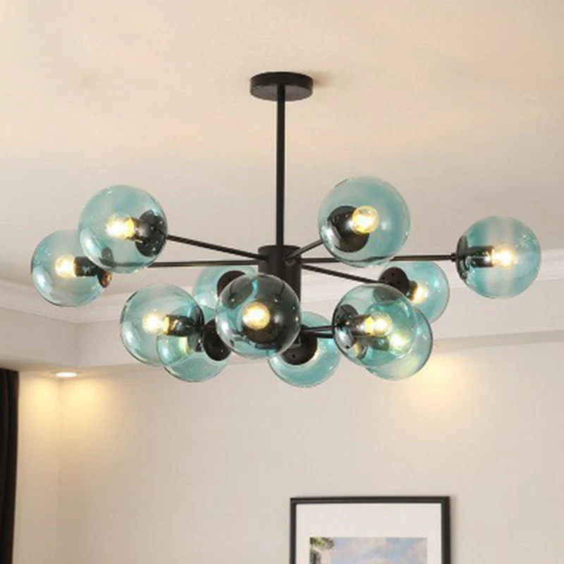 12 hoofden woonkamer kroonluchter moderne zwarte plafondlamp met bolglazen kap Clearhalo