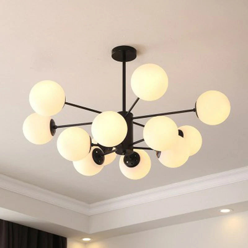 12 hoofden woonkamer kroonluchter moderne zwarte plafondlamp met bolglazen kap Clearhalo