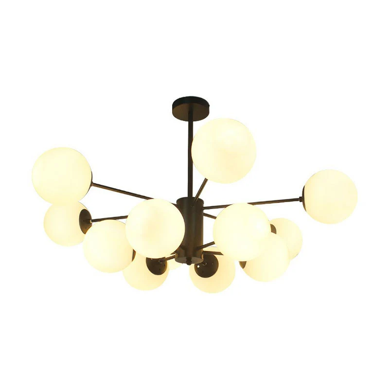 12 hoofden woonkamer kroonluchter moderne zwarte plafondlamp met bolglazen kap Clearhalo