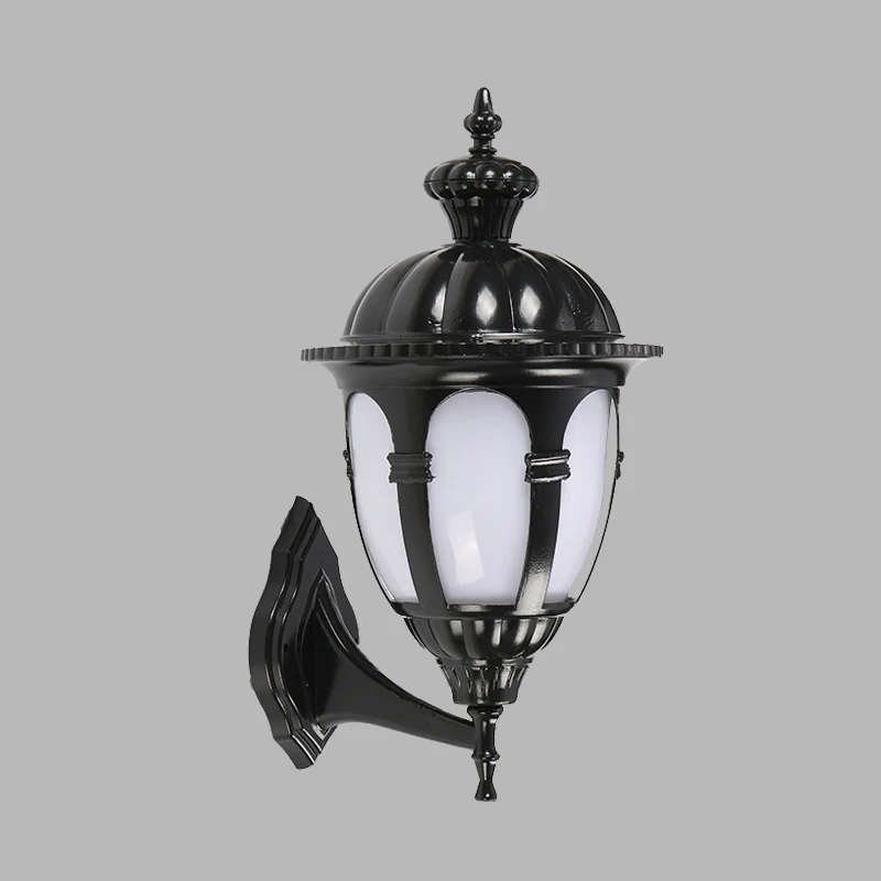 1 hoofdmuurverlichtingsideeën Platteland Binnenplaats Schanslamp met urn Witte plastic kap zwart Clearhalo
