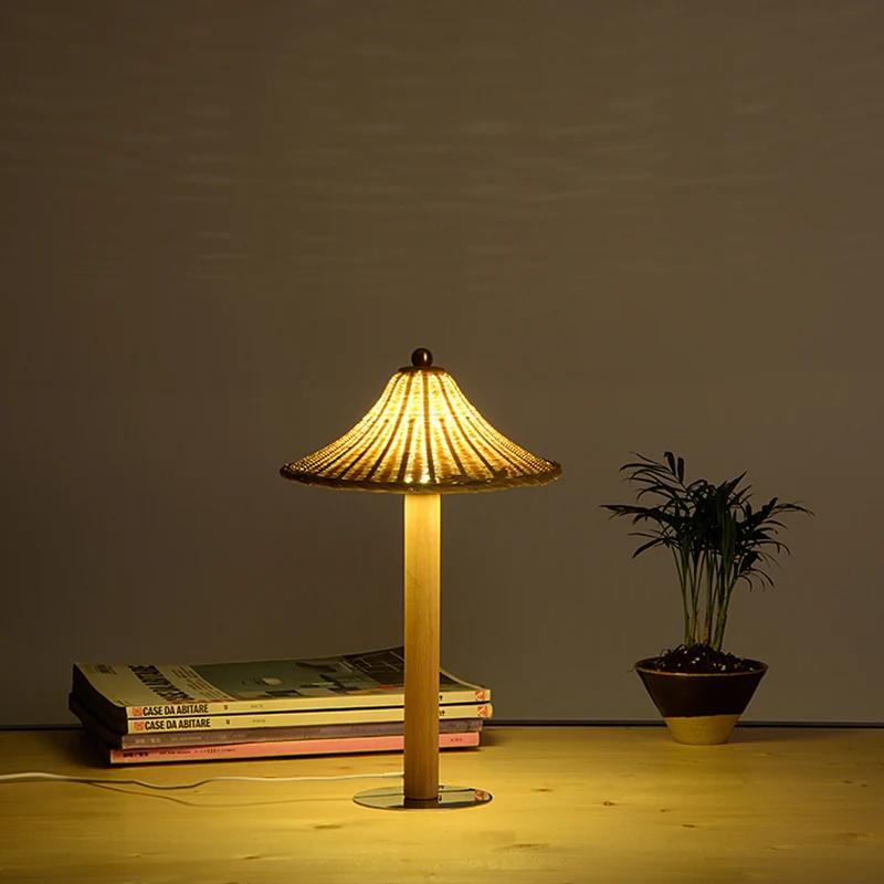 1 hoofdslaapkamer taakverlichting Chinees hout kleine bureaulamp met bel bamboe kap Clearhalo
