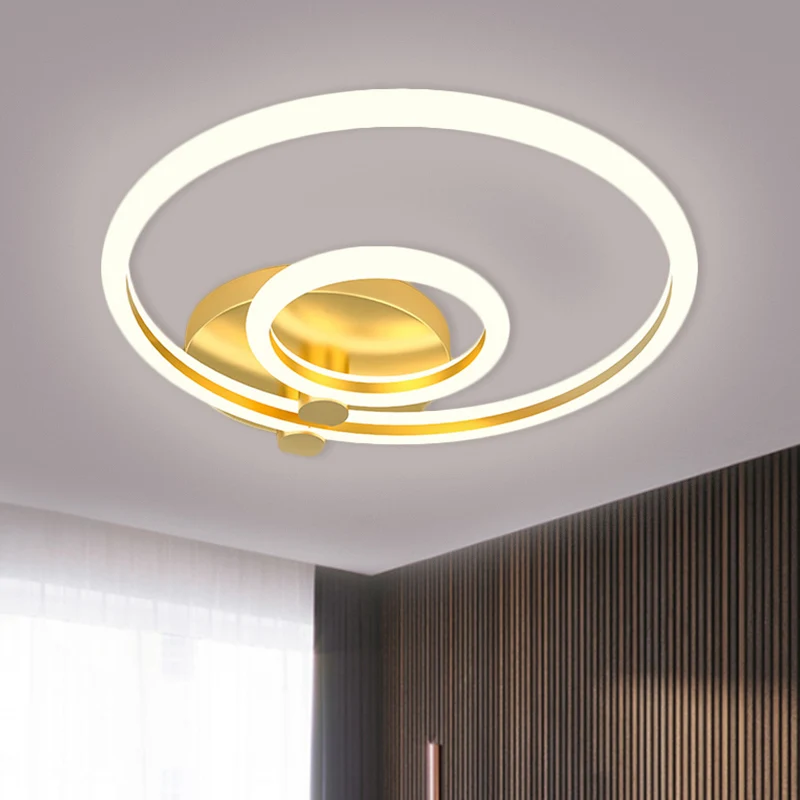 Hoop Semi Flush Light Minimalisme Metallic LED Goud Plafondgemonteerd armatuur voor slaapkamer Clearhalo