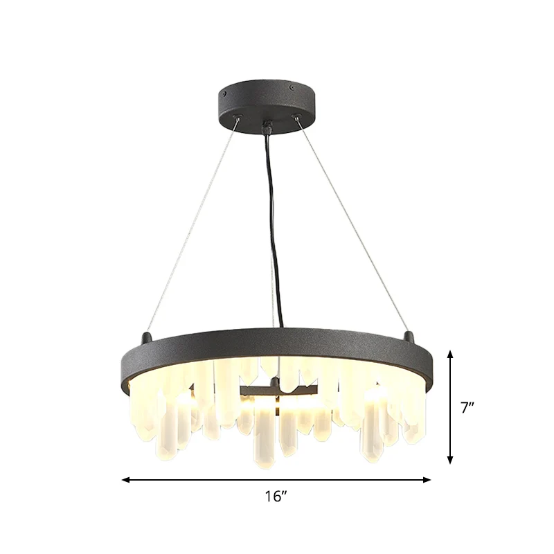 Hoop Woonkamer Hanglamp Minimalistisch Kristal 6 Lichten Zwarte Kroonluchterlamp Clearhalo