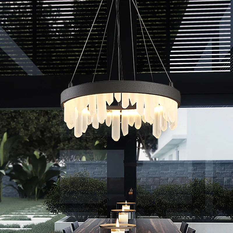 Hoop Woonkamer Hanglamp Minimalistisch Kristal 6 Lichten Zwarte Kroonluchterlamp Clearhalo