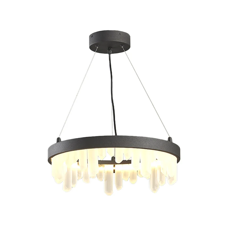Hoop Woonkamer Hanglamp Minimalistisch Kristal 6 Lichten Zwarte Kroonluchterlamp Clearhalo