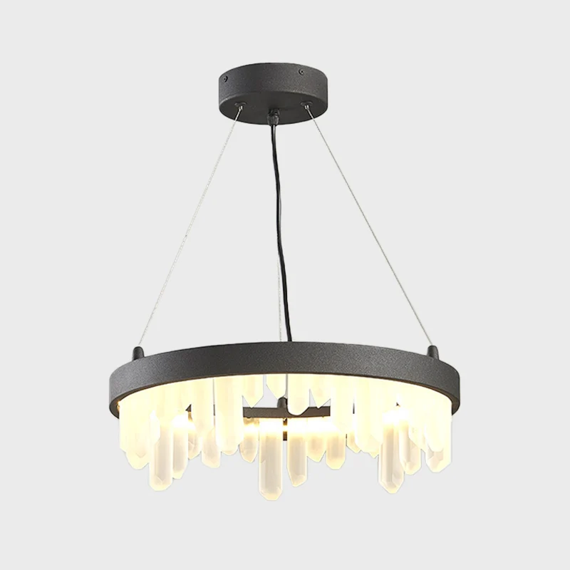 Hoop Woonkamer Hanglamp Minimalistisch Kristal 6 Lichten Zwarte Kroonluchterlamp Clearhalo