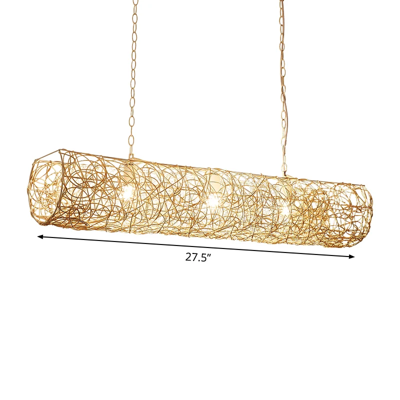 Horizontale hanglamp met witte biezen, eigentijdse 3-lichts hanglamp van bamboerotan Clearhalo