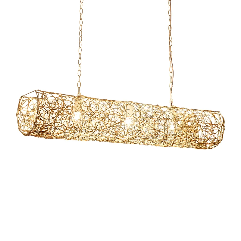 Horizontale hanglamp met witte biezen, eigentijdse 3-lichts hanglamp van bamboerotan Clearhalo