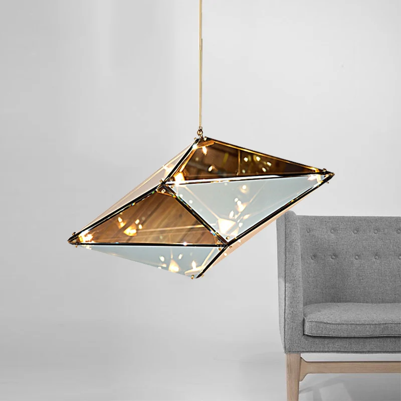 Horizontale/verticale diamanten hanglamp modernistisch amber/rookglas multi-verlichting woonkamer led-plafondlamp, 23,5"/3...