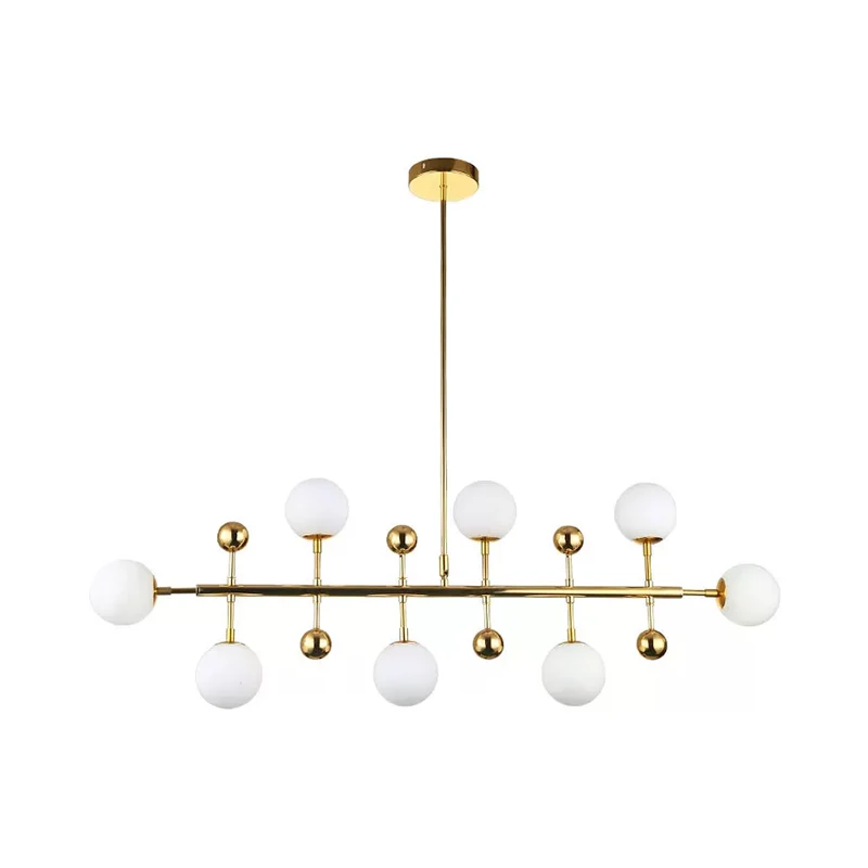 Hotel Ball Shade Lineaire Kroonluchter Opaalglas 8 Lichten Moderne Gouden Plafondhanger Clearhalo