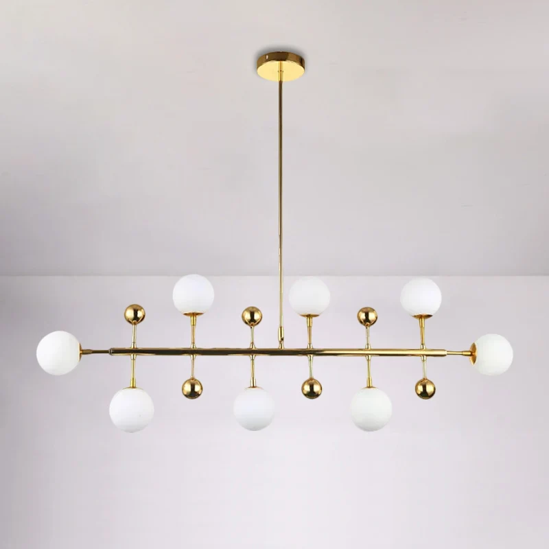 Hotel Ball Shade Lineaire Kroonluchter Opaalglas 8 Lichten Moderne Gouden Plafondhanger Clearhalo