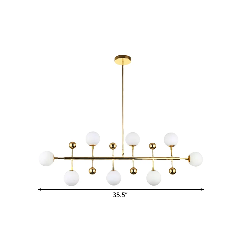 Hotel Ball Shade Lineaire Kroonluchter Opaalglas 8 Lichten Moderne Gouden Plafondhanger Clearhalo