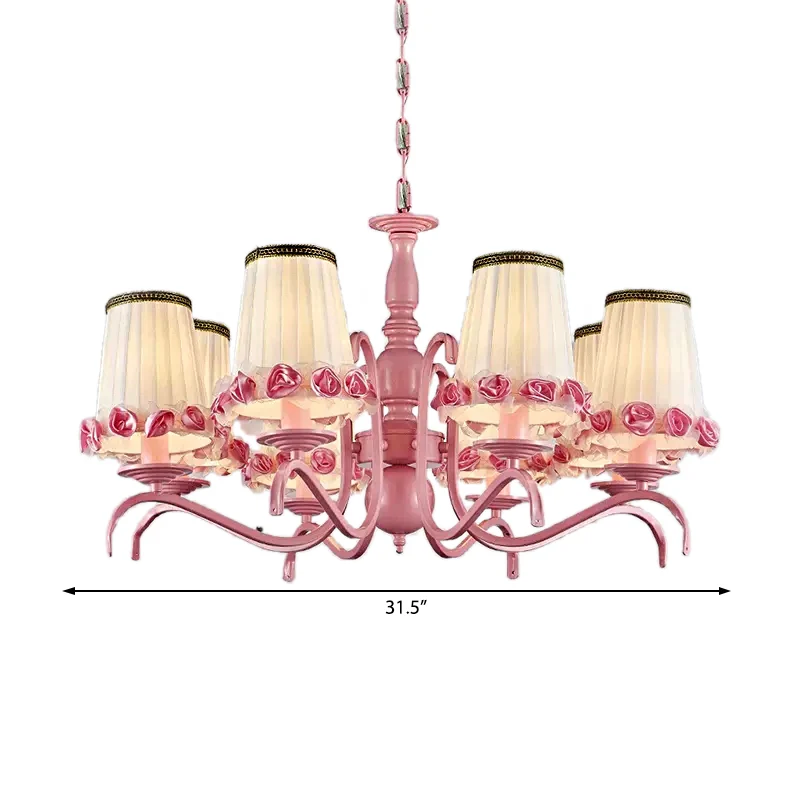 Hotel Fold taps toelopende schaduwkroonluchter met bloemmetaal 8 lampen moderne roze hanglamp Clearhalo