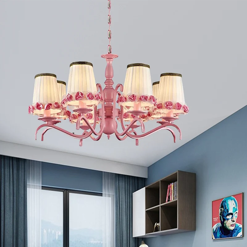 Hotel Fold taps toelopende schaduwkroonluchter met bloemmetaal 8 lampen moderne roze hanglamp Clearhalo