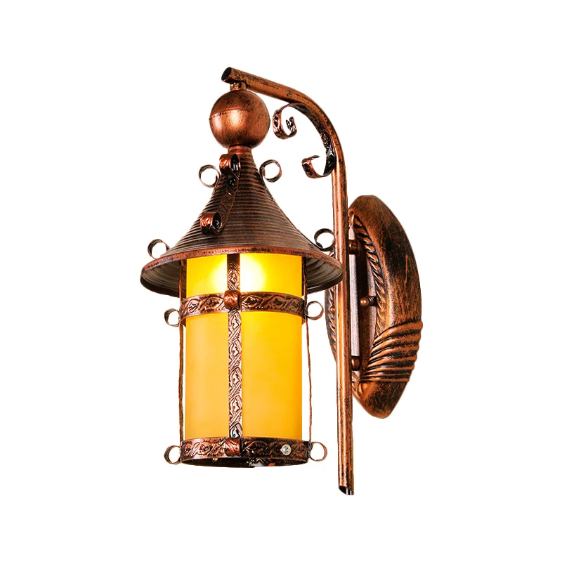 House Corridor Wandlamp Geel Glas 1-lichts Vintage wandlamp met gebogen arm verweerd koper Clearhalo