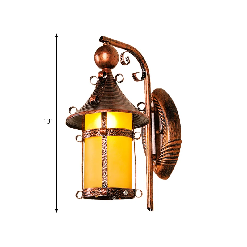 House Corridor Wandlamp Geel Glas 1-lichts Vintage wandlamp met gebogen arm verweerd koper Clearhalo