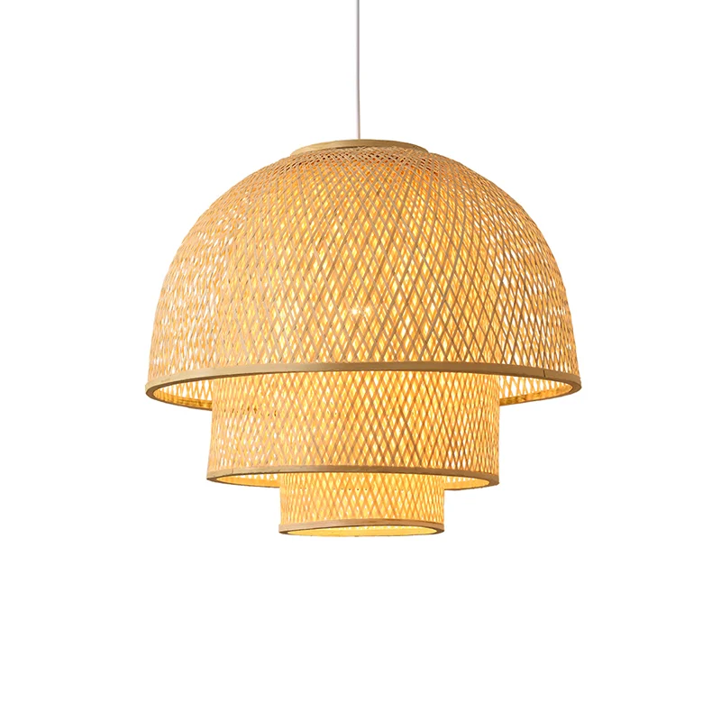 Hout geweven ophangverlichting Eenvoud 1-lichts bamboe hanglamp voor theesalon Clearhalo