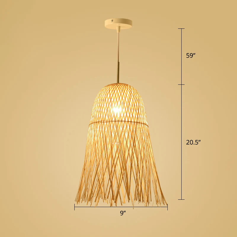 Hout geweven ophangverlichting Eenvoud 1-lichts bamboe hanglamp voor theesalon Clearhalo