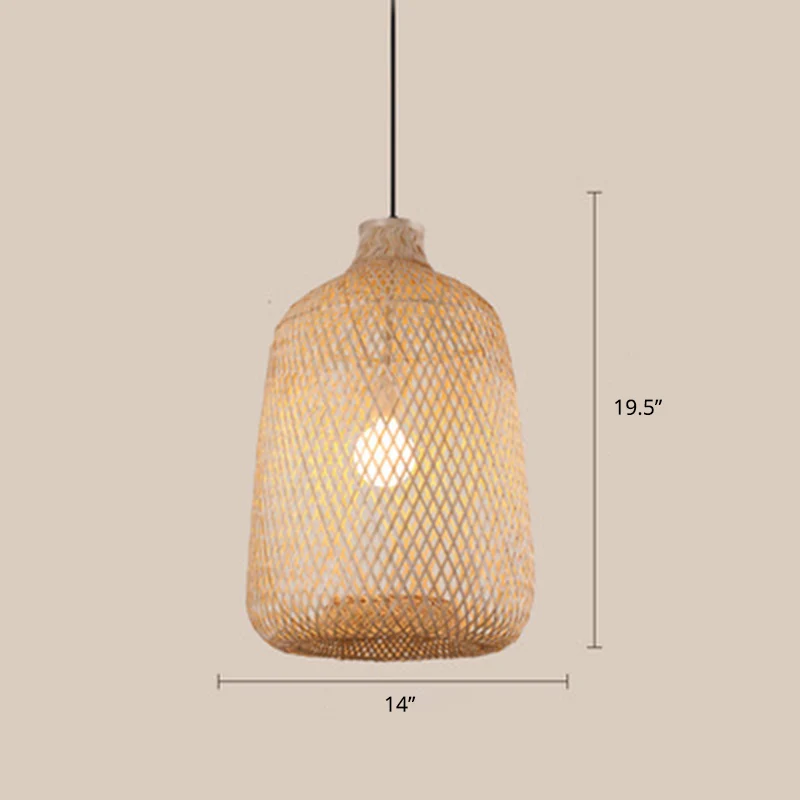 Hout geweven ophangverlichting Minimalistische enkele bamboe hangende plafondlamp voor restaurant Clearhalo