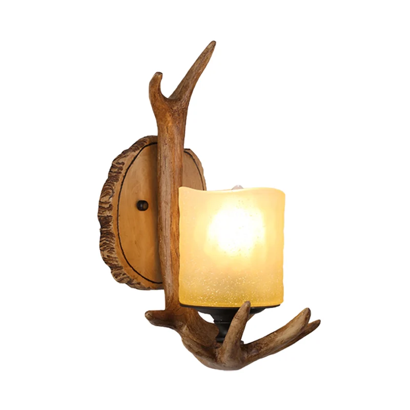 Hout 1 licht schans licht land hars gewei wandverlichting armatuur voor woonkamer met matglazen kap Clearhalo