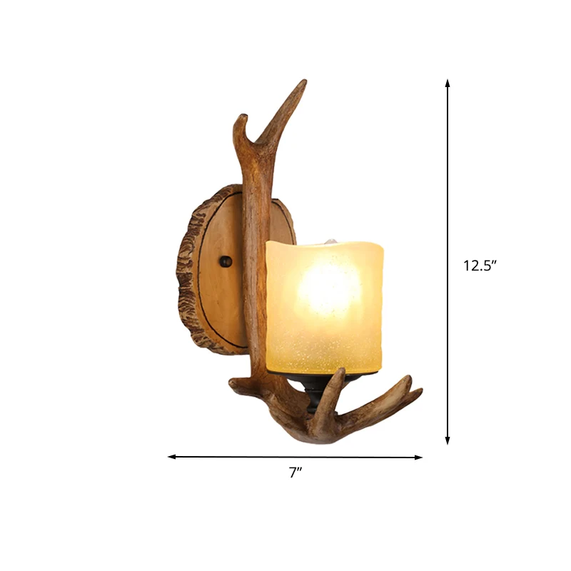 Hout 1 licht schans licht land hars gewei wandverlichting armatuur voor woonkamer met matglazen kap Clearhalo