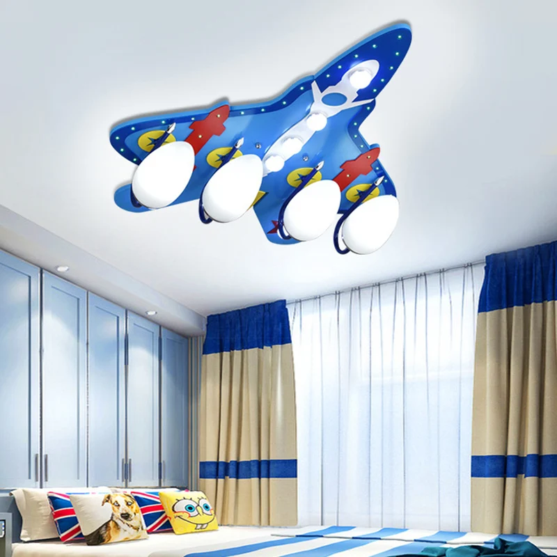 Houten aanvalsvliegtuig plafondlamp 4 koppen cartoon inbouwlamp blauw voor verpleegkamer Clearhalo
