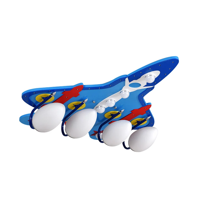 Houten aanvalsvliegtuig plafondlamp 4 koppen cartoon inbouwlamp blauw voor verpleegkamer Clearhalo