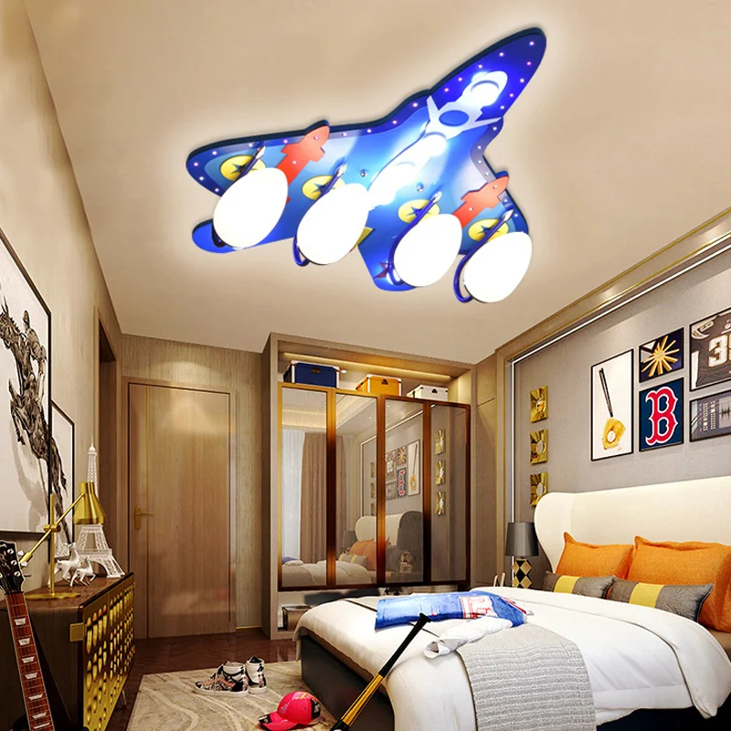 Houten aanvalsvliegtuig plafondlamp 4 koppen cartoon inbouwlamp blauw voor verpleegkamer Clearhalo