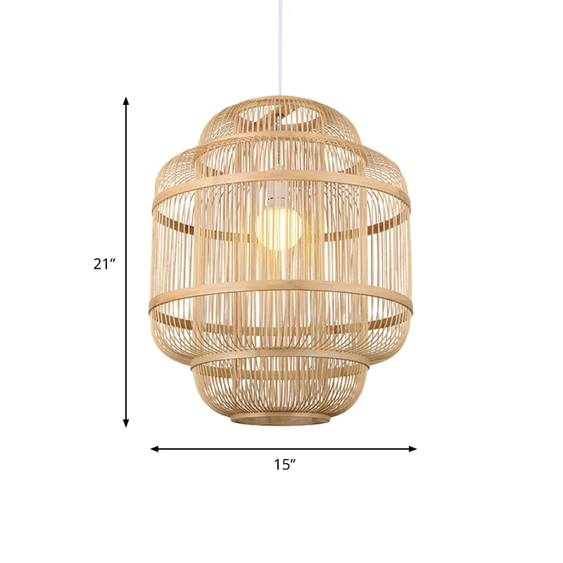 Houten bol kroonluchter eetkamer hanglamp eenvoudige stijl hangende verlichting beige Clearhalo
