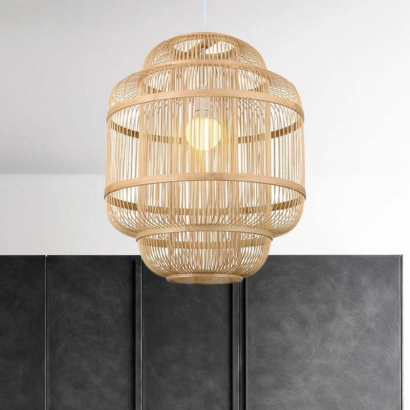 Houten bol kroonluchter eetkamer hanglamp eenvoudige stijl hangende verlichting beige Clearhalo