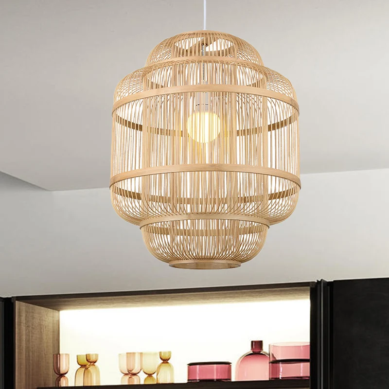 Houten bol kroonluchter eetkamer hanglamp eenvoudige stijl hangende verlichting beige Clearhalo