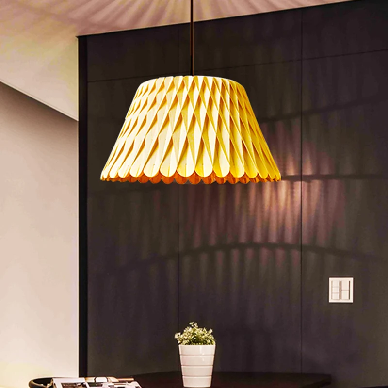 Houten brede flare hanglamp Chinese plafondlamp met 1 lamp donker hout Clearhalo