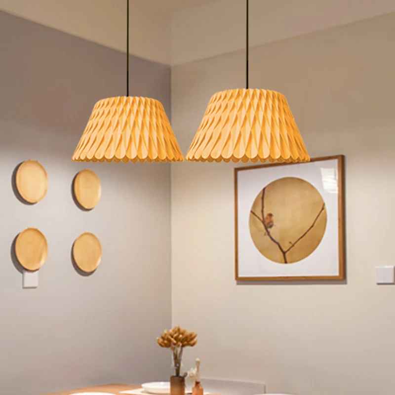 Houten brede flare hanglamp Chinese plafondlamp met 1 lamp donker hout Clearhalo