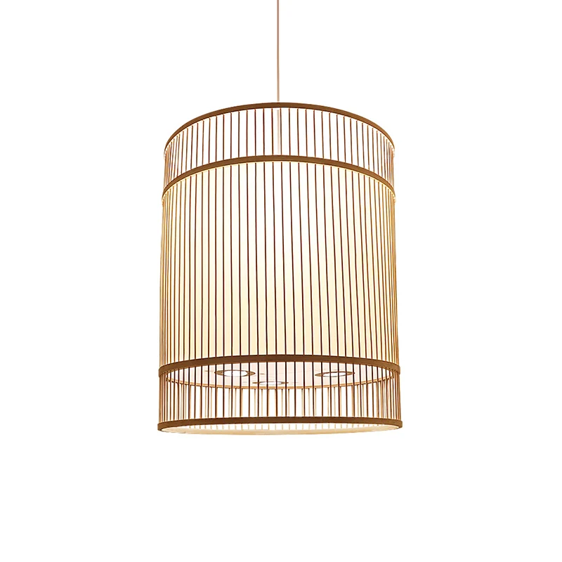 Houten cilinderplafondlamp Aziatische stijl 1-lichts bamboe hanglamp voor restaurant Clearhalo